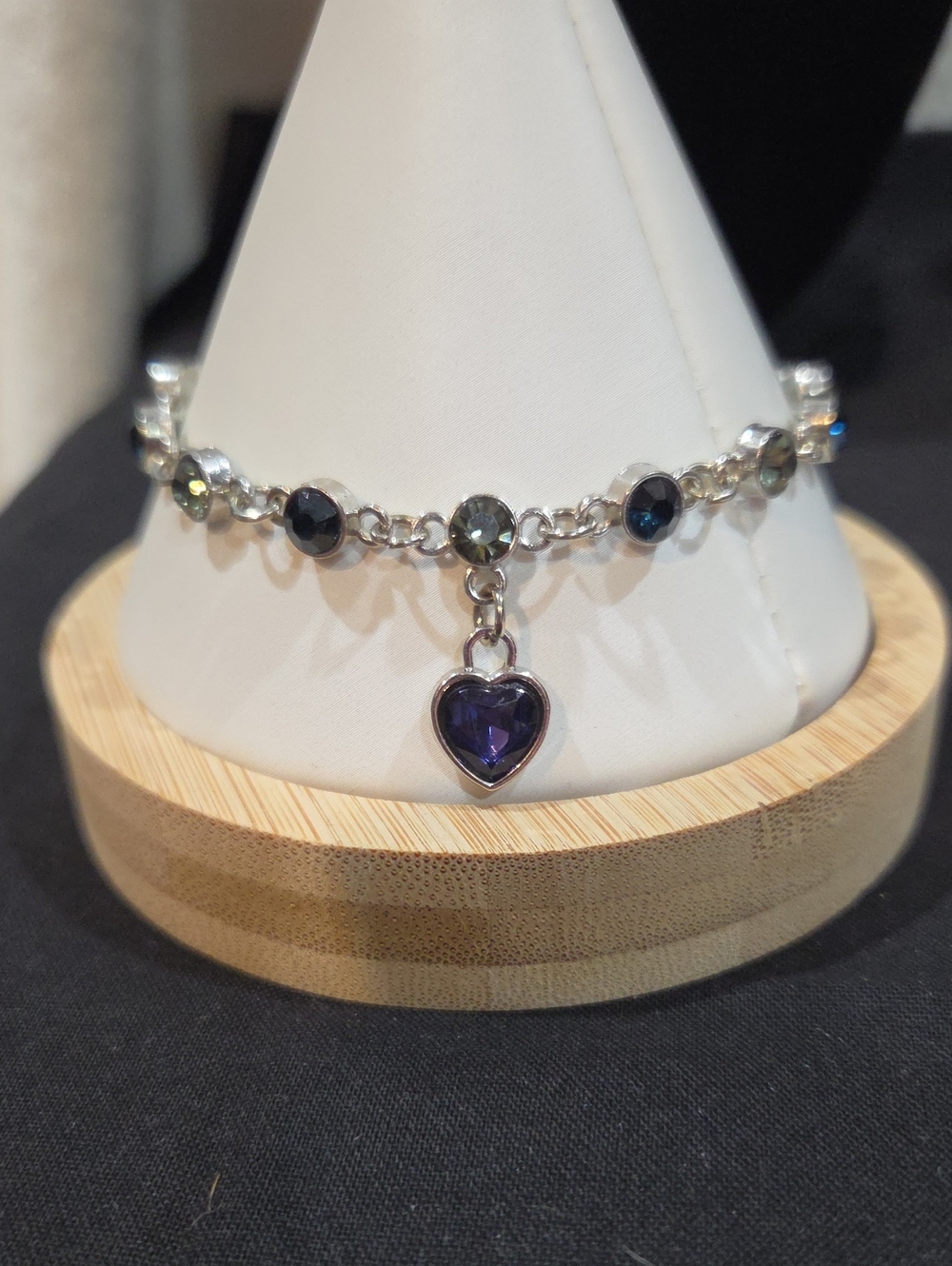 SILVER-TONE AND BLUE RHINESTONE BRACELET